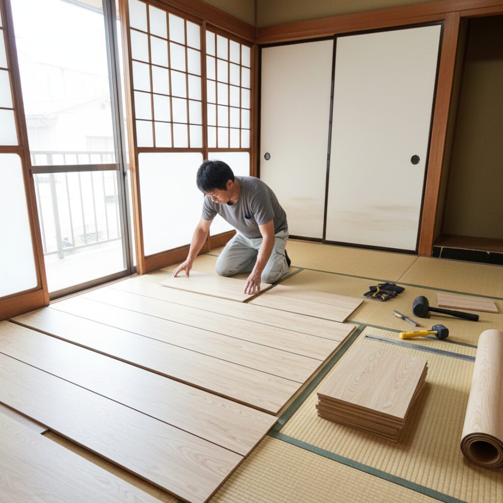 筆者作成イメージ:クッションフロアの基本的な貼り方