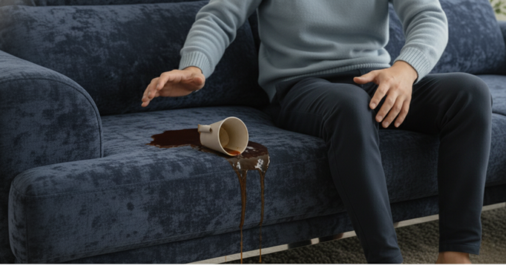 筆者作成イメージ：ソファにコーヒーをこぼしたらどうすればいいですか？