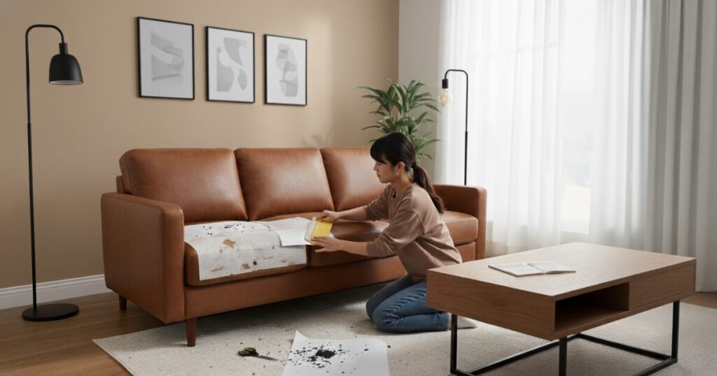 筆者作成イメージ：合皮がボロボロになったら直すことはできますか？