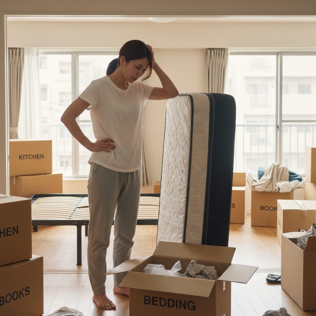 筆者作成イメージ：引越しの時ベッドはどうする？運ぶか捨てるか