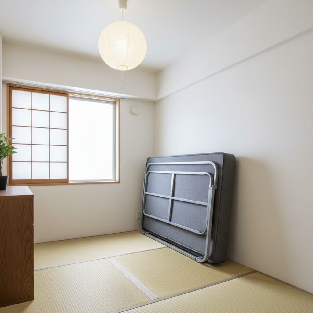 筆者作成イメージ:折りたたみベッドという選択肢