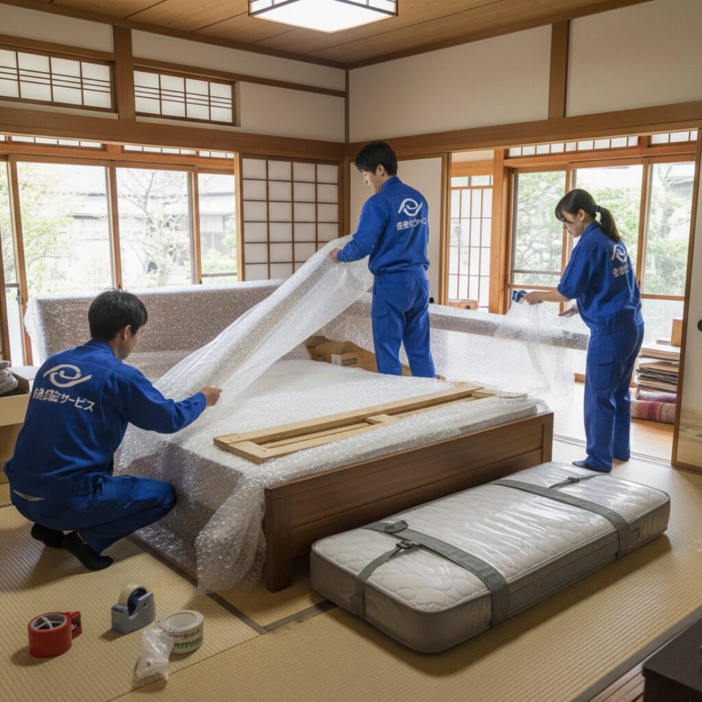筆者作成イメージ：楽に運ぶならベッド解体してくれる業者へ