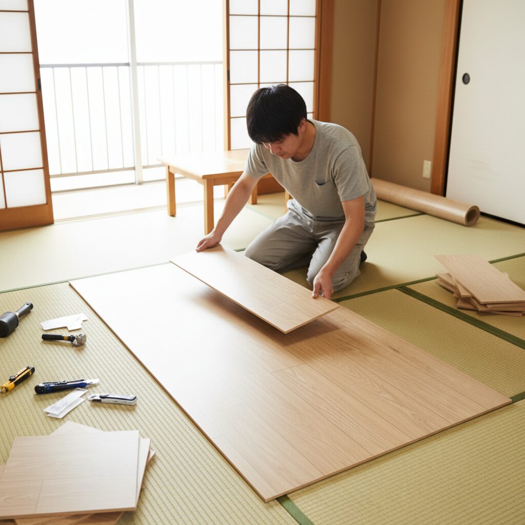 筆者作成イメージ：畳の上にクッションフロアをDIYで敷く費用は？