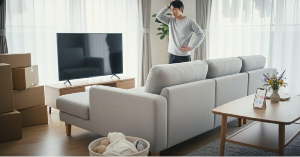 筆者作成イメージ:部屋に対してソファが大きいと感じる失敗を未然に防ぐ