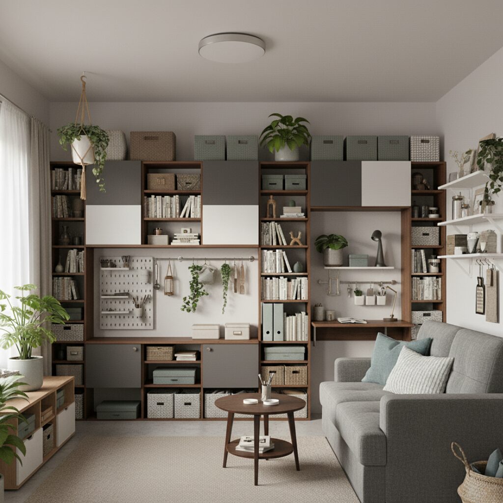 筆者作成イメージ：狭いリビング収納アイデア5選