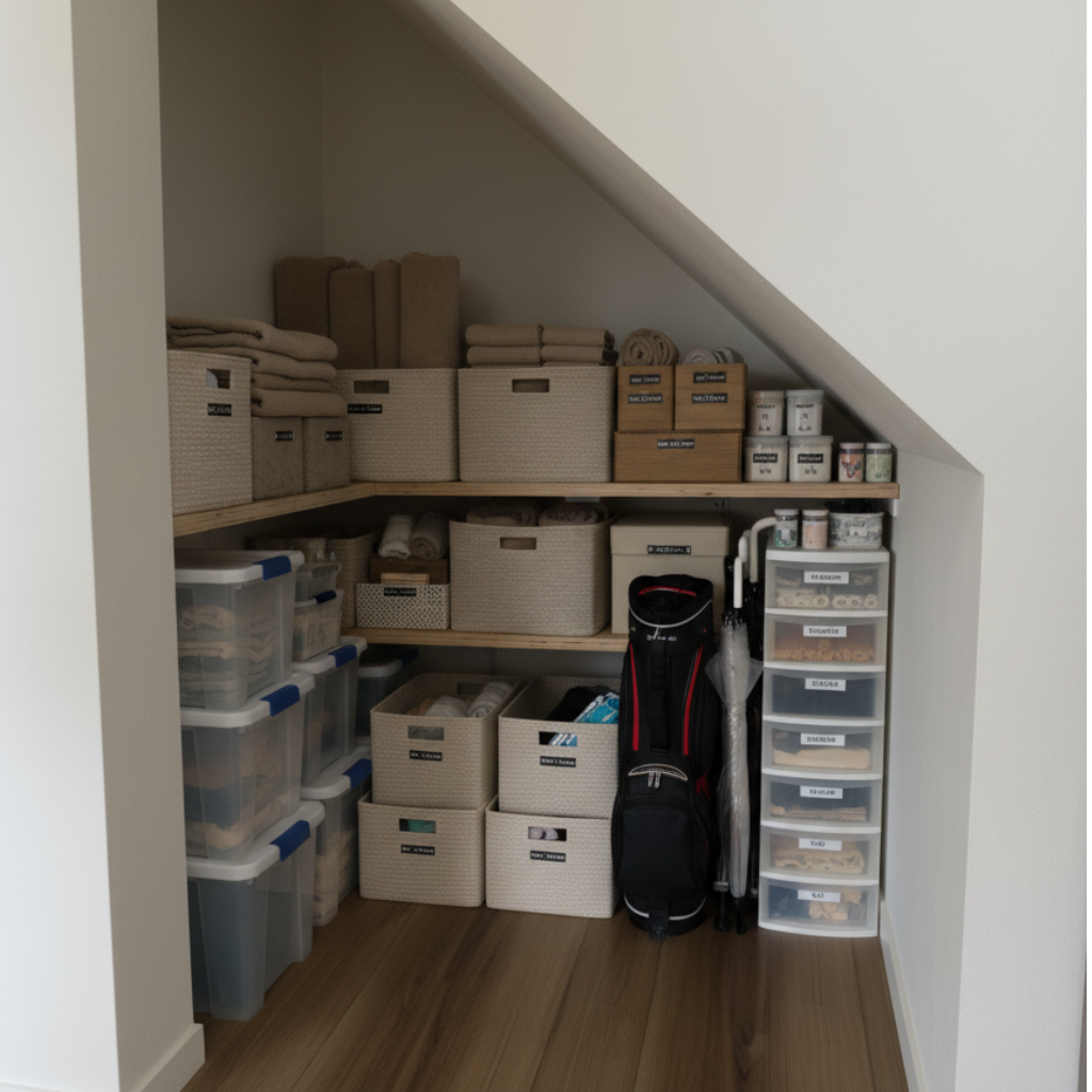 筆者作成イメージ：L字配置で奥の物を取り出しやすく