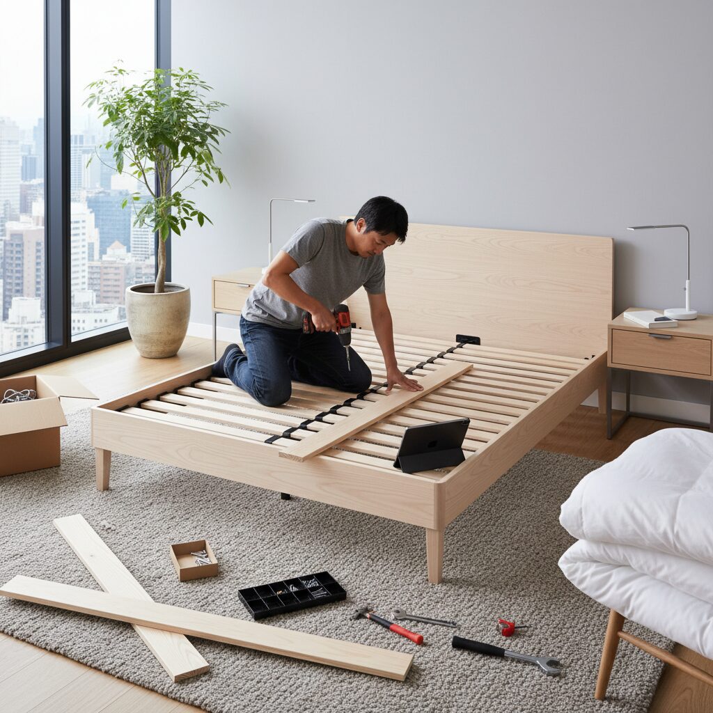 筆者作成イメージ：すのこベッドの口コミと組み立て