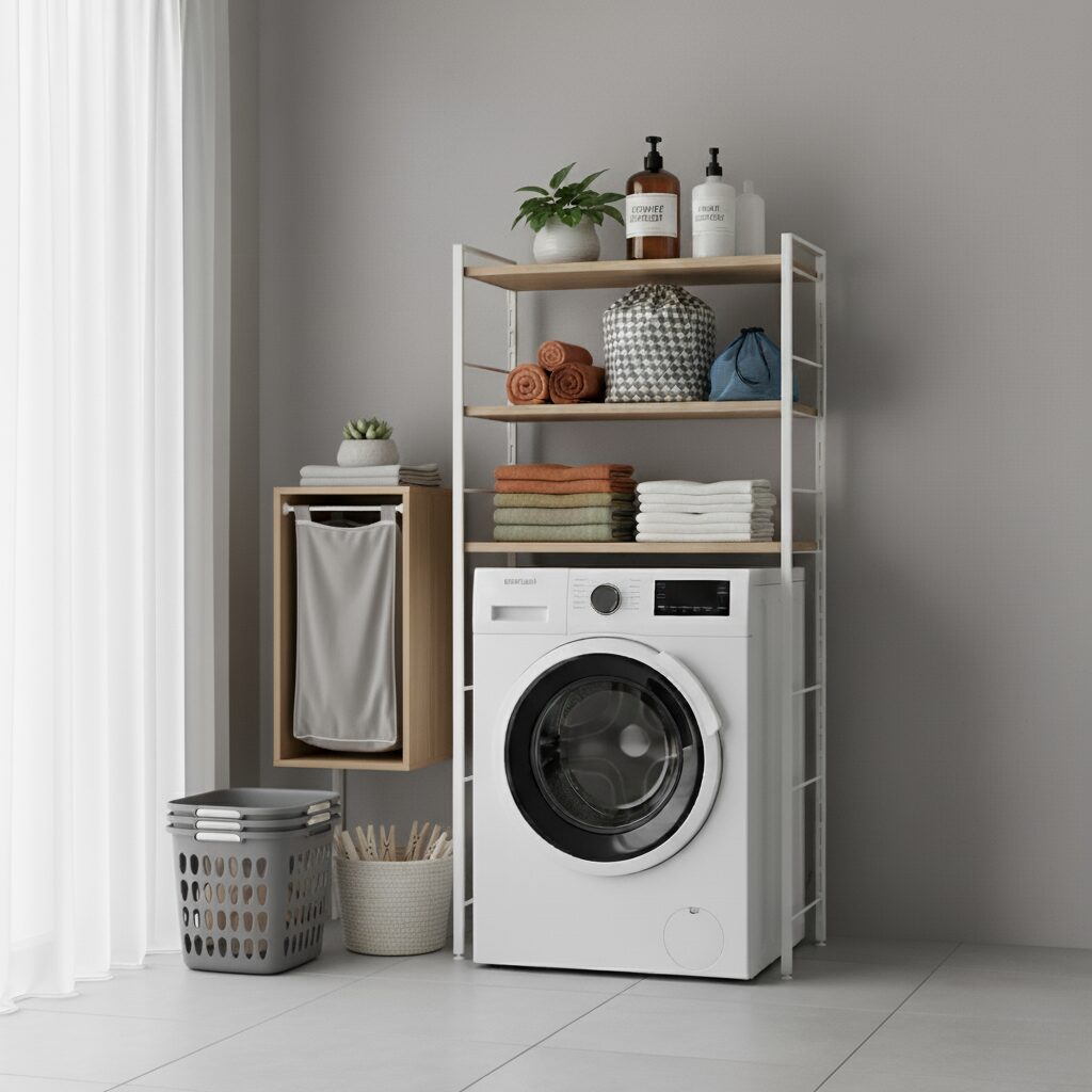 筆者作成イメージ：洗濯機の上収納の基本アイデア