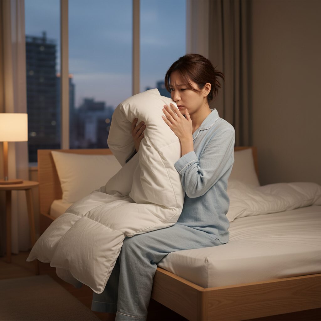 筆者作成イメージ:羽毛布団の臭いと品質問題