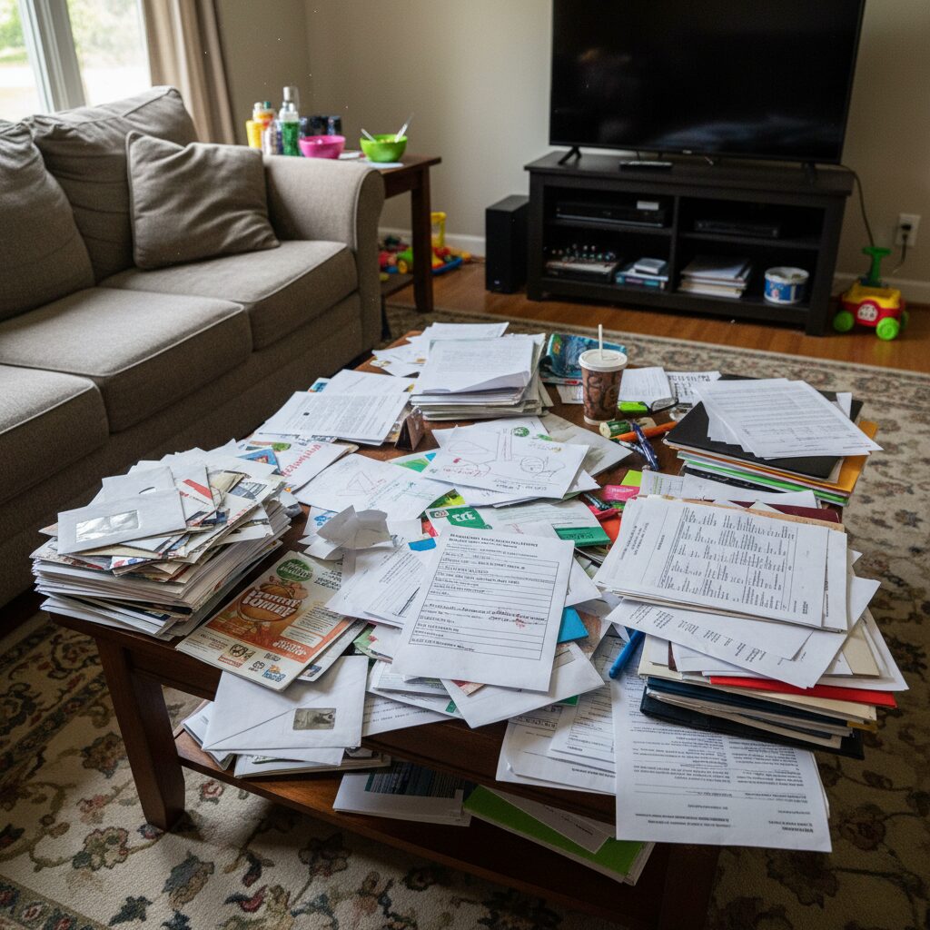 筆者作成イメージ：なぜリビングは書類で散らかる？