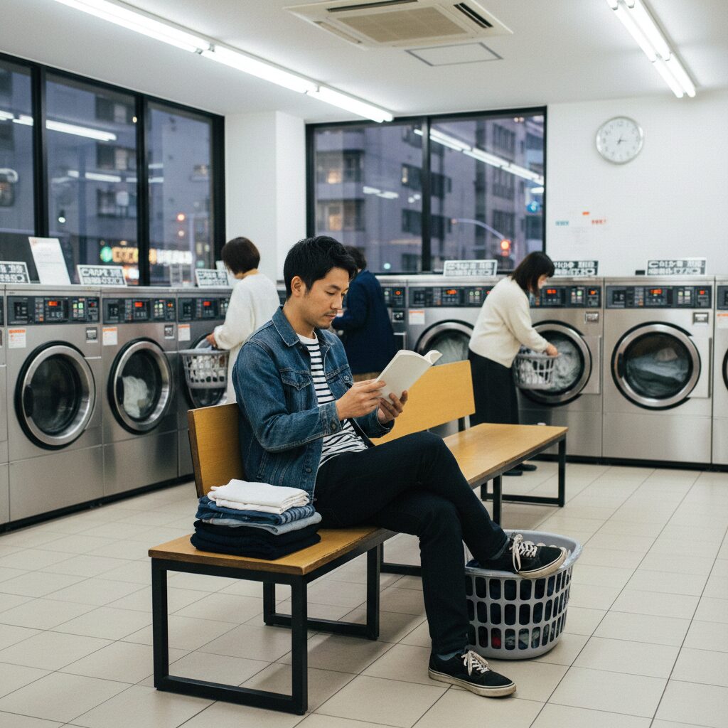 筆者作成イメージ:コインランドリーでダニを死滅させる