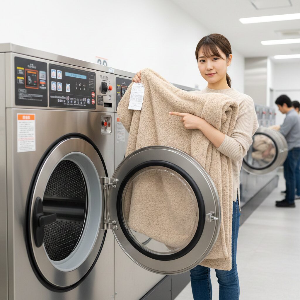 筆者作成イメージ：コインランドリーの毛布はネットなしでも洗える？