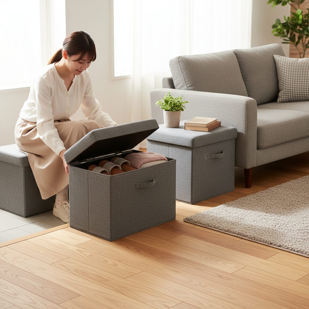 筆者作成イメージ:スツール活用で来客用椅子を収納