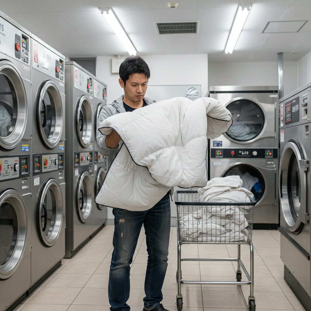 筆者作成イメージ：中綿が偏って団子状に固まるメカニズム