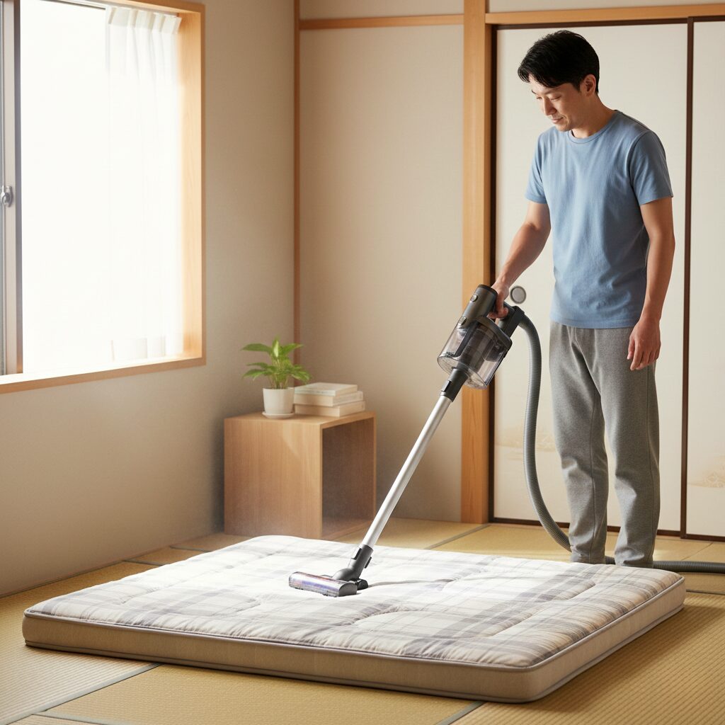 筆者作成イメージ:掃除機がけでアレルゲンを除去する