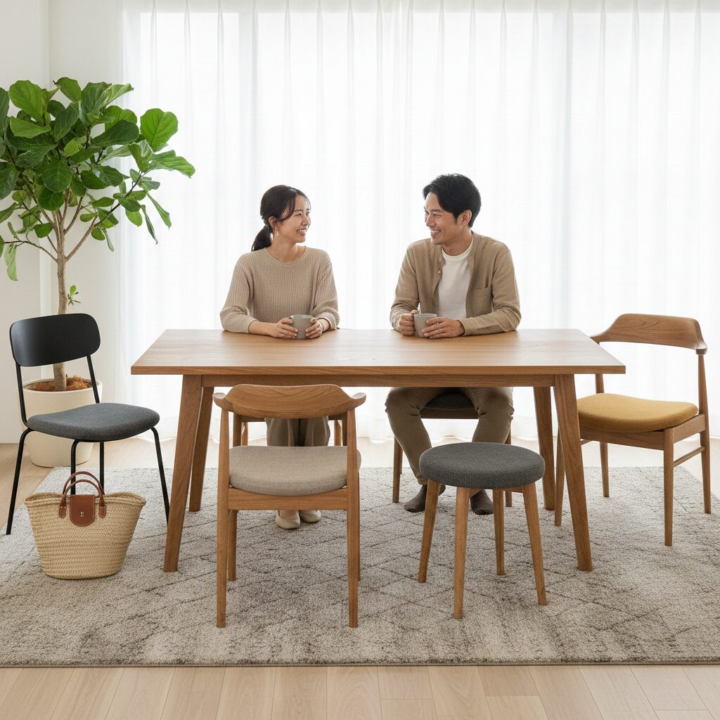 筆者作成イメージ:来客用の椅子をおしゃれに見せる工夫