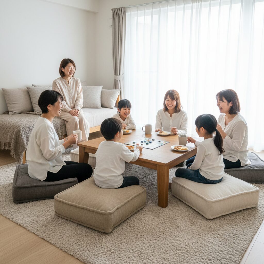 筆者作成イメージ:来客用ベッドやテーブルの使い方