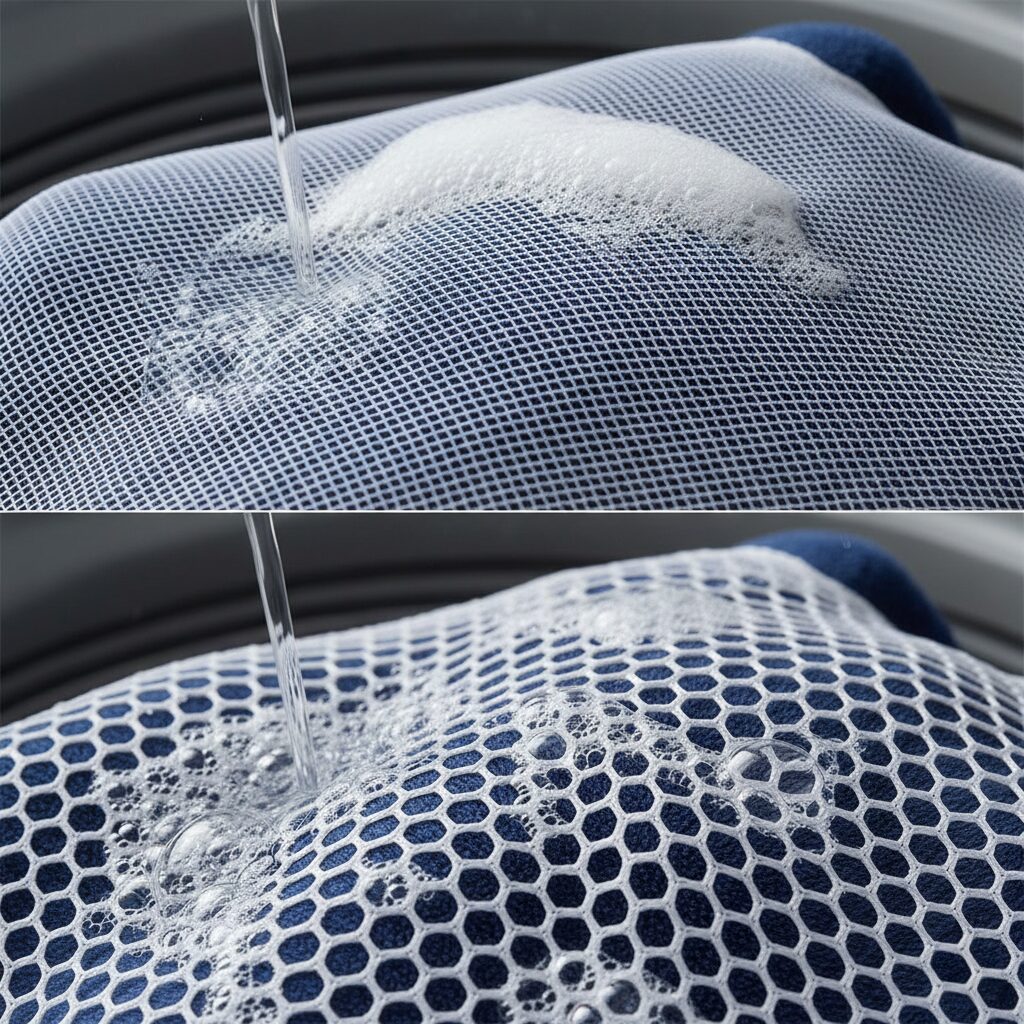 筆者作成イメージ：汚れ落ちが良い粗目のネットを選ぶ理由