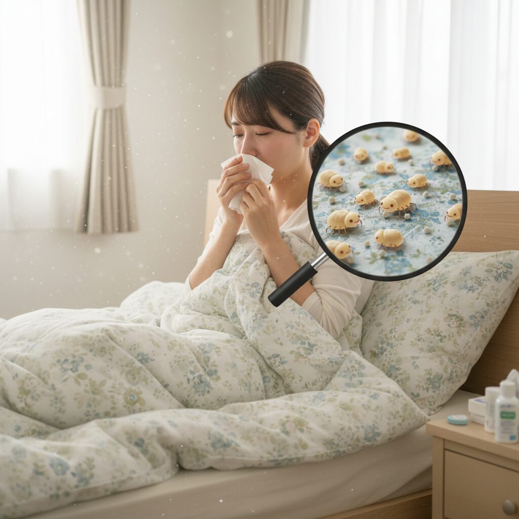 筆者作成イメージ：洗わないとダニやカビが繁殖する