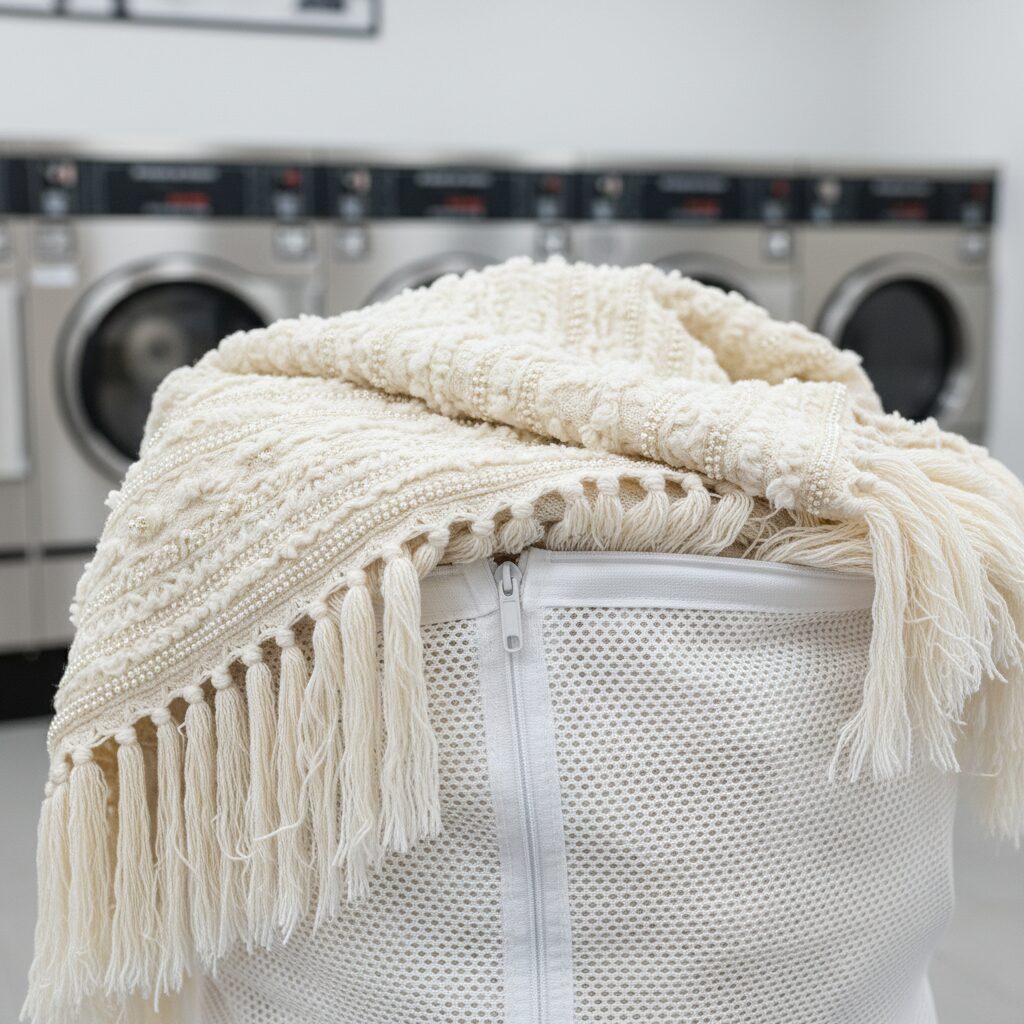 筆者作成イメージ:洗濯ネットが必要な装飾付き毛布