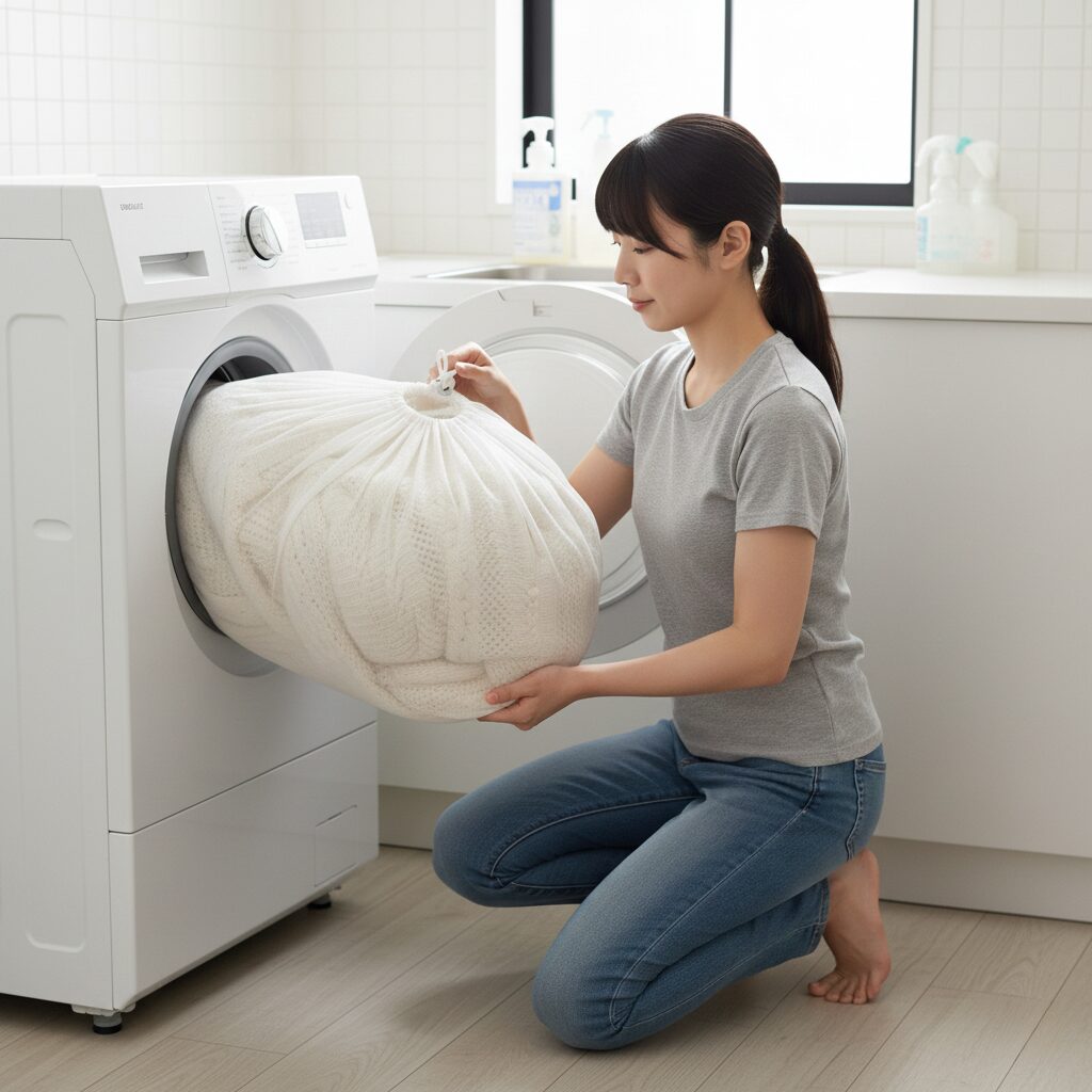 筆者作成イメージ：洗濯ネットの使用と手洗いモード