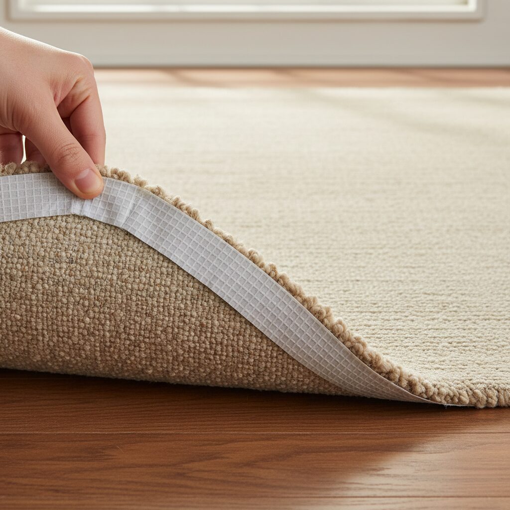 筆者作成イメージ：洗濯不可の素材（ウールや硬いカーペット）と滑り止めの注意点