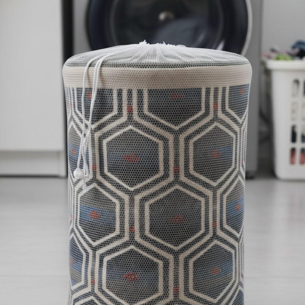 筆者作成イメージ：洗濯機に入れる際の正しいたたみ方とネットなしのリスク