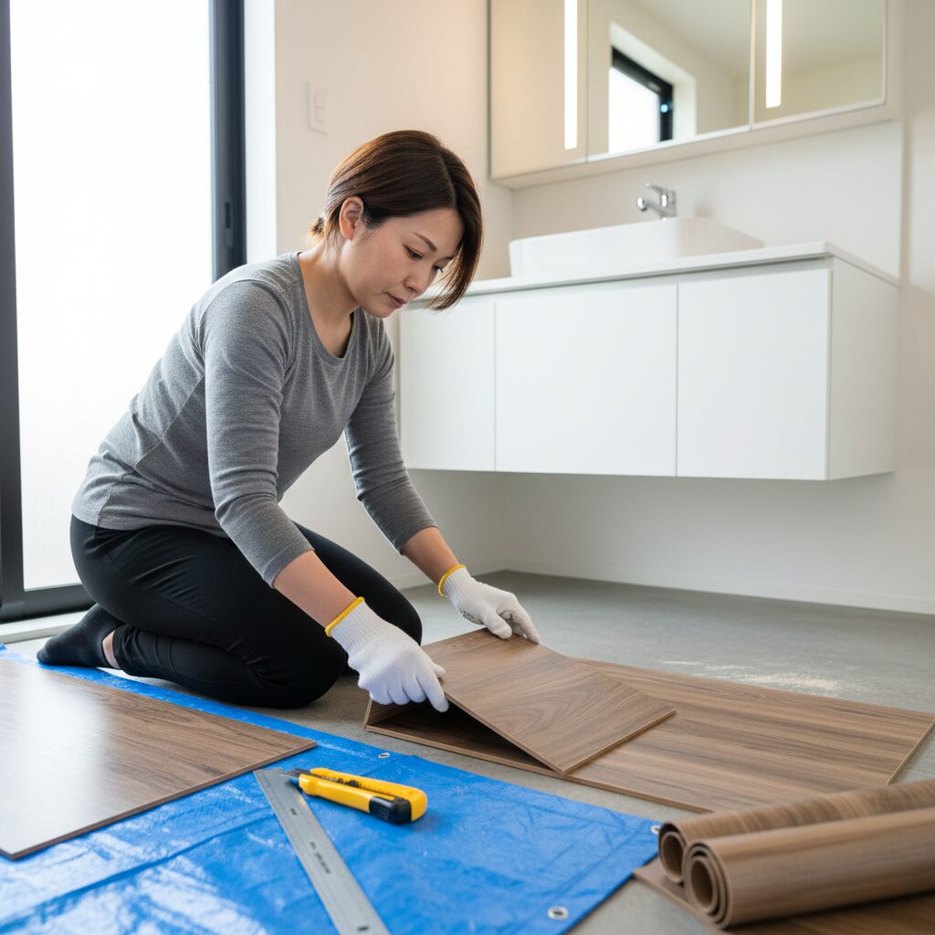 洗面所DIY向け粘着フロアシート