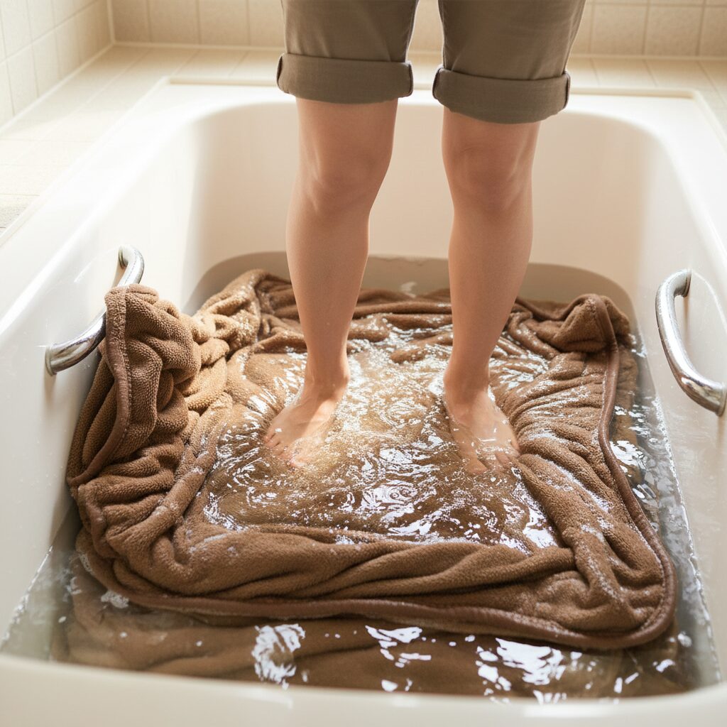 筆者作成イメージ：浴槽での踏み洗いを試してみる