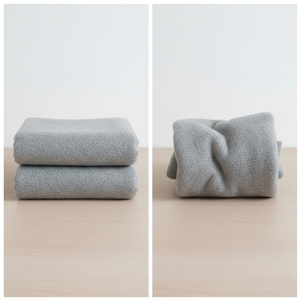 筆者作成イメージ：素材が縮むのを防ぐ確認ポイント