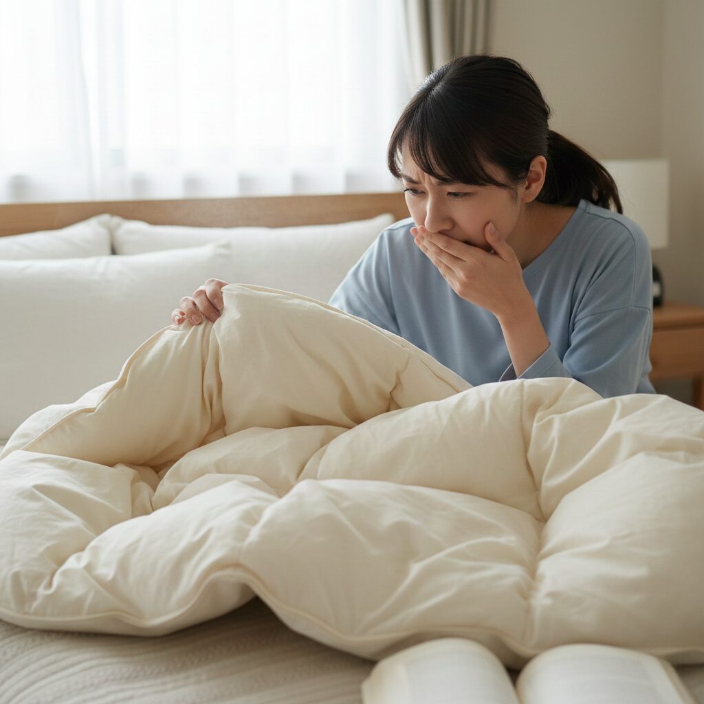 筆者作成イメージ：臭いの原因は獣臭？陰干しと空気入れ替えの対策