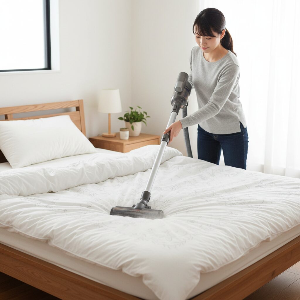 筆者作成イメージ:花粉対策には外干しよりも掃除機