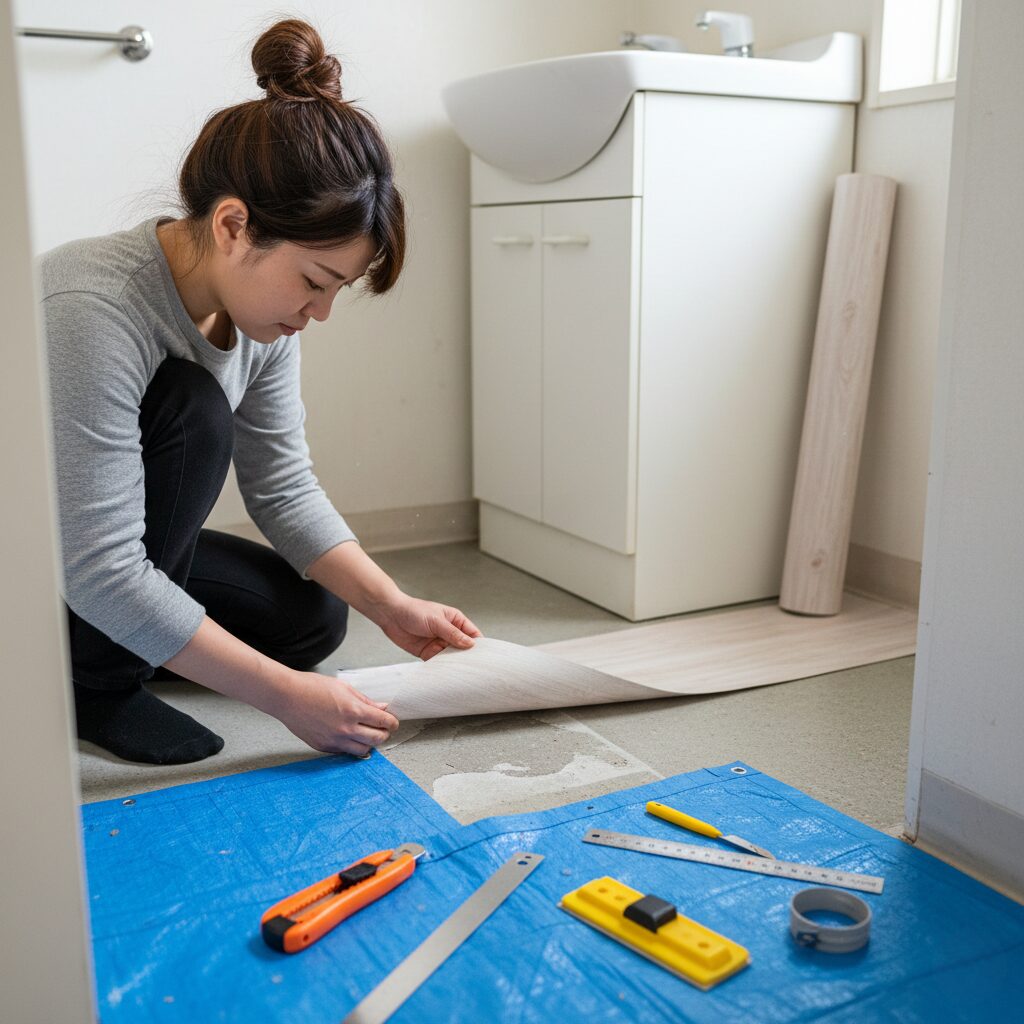 賃貸洗面所に貼る床リメイクシート