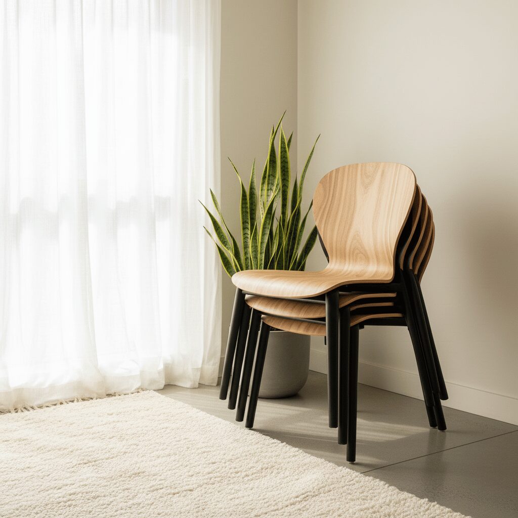 筆者作成イメージ：スタッキングチェアで来客対応する