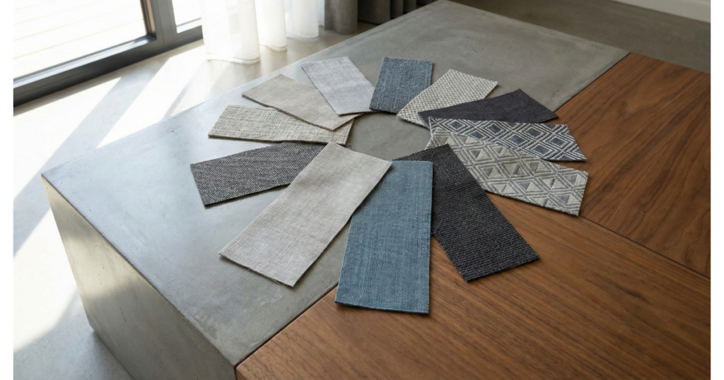 筆者作成イメージ:無料の生地サンプルで質感を確かめる