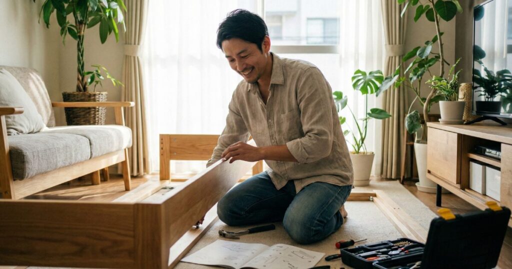 筆者作成イメージ:組み立てを客が行う人件費カットの裏側