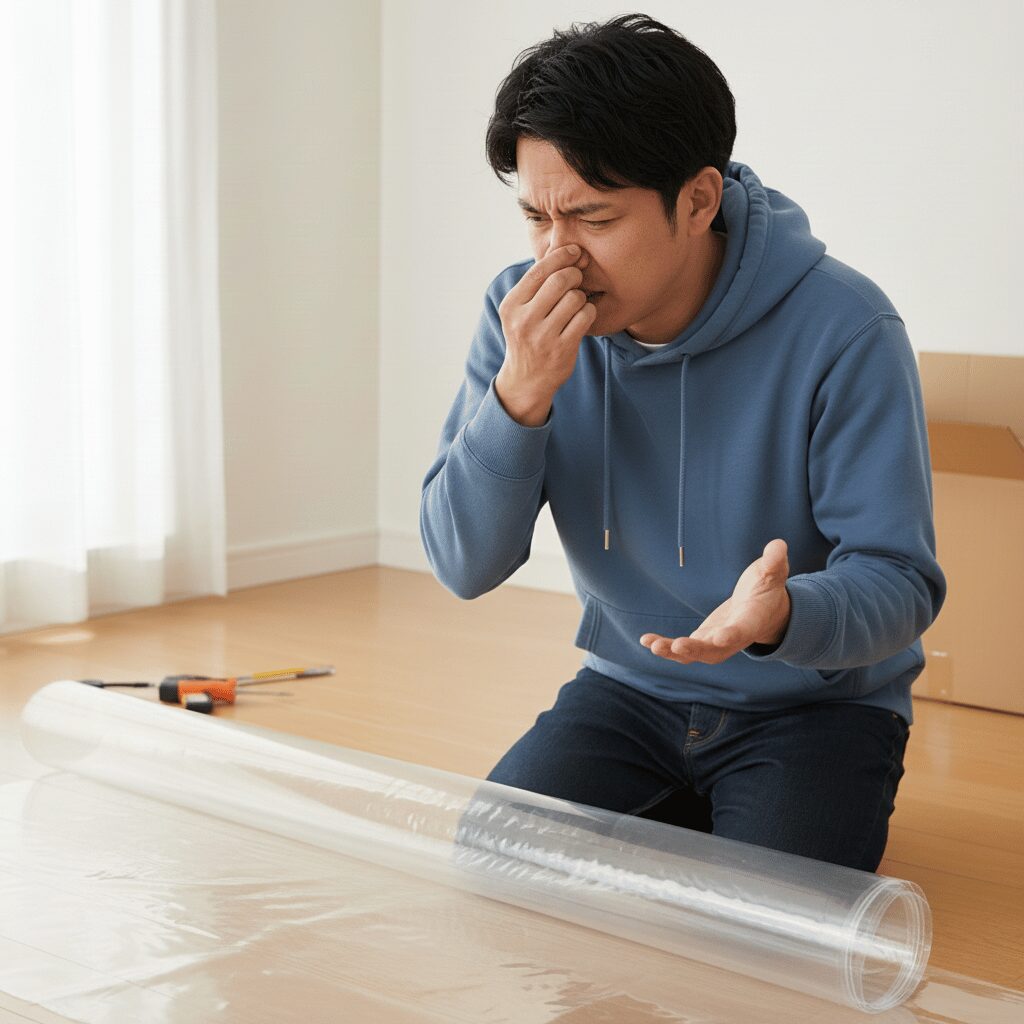 筆者作成イメージ：PVCマットの臭いが取れない理由と対策