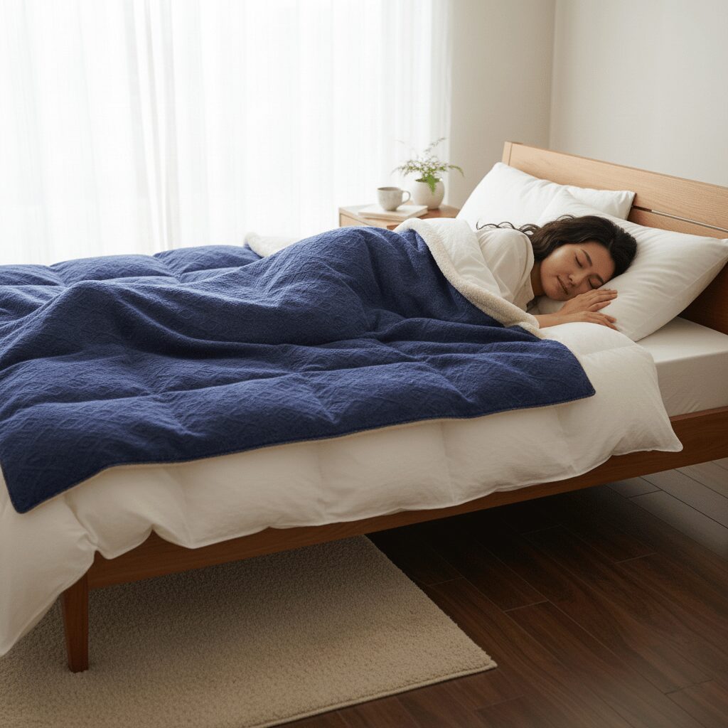 筆者作成イメージ:毛布と羽毛布団の順番やどっちが上かの正解