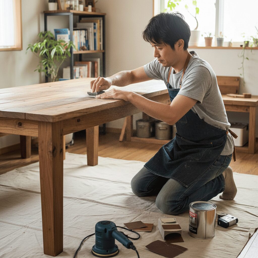 筆者作成イメージ：サンドペーパーで輪染みを補修