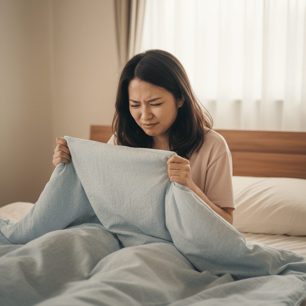 筆者作成イメージ：ジャパネットの羽毛布団は臭い？原因と対策