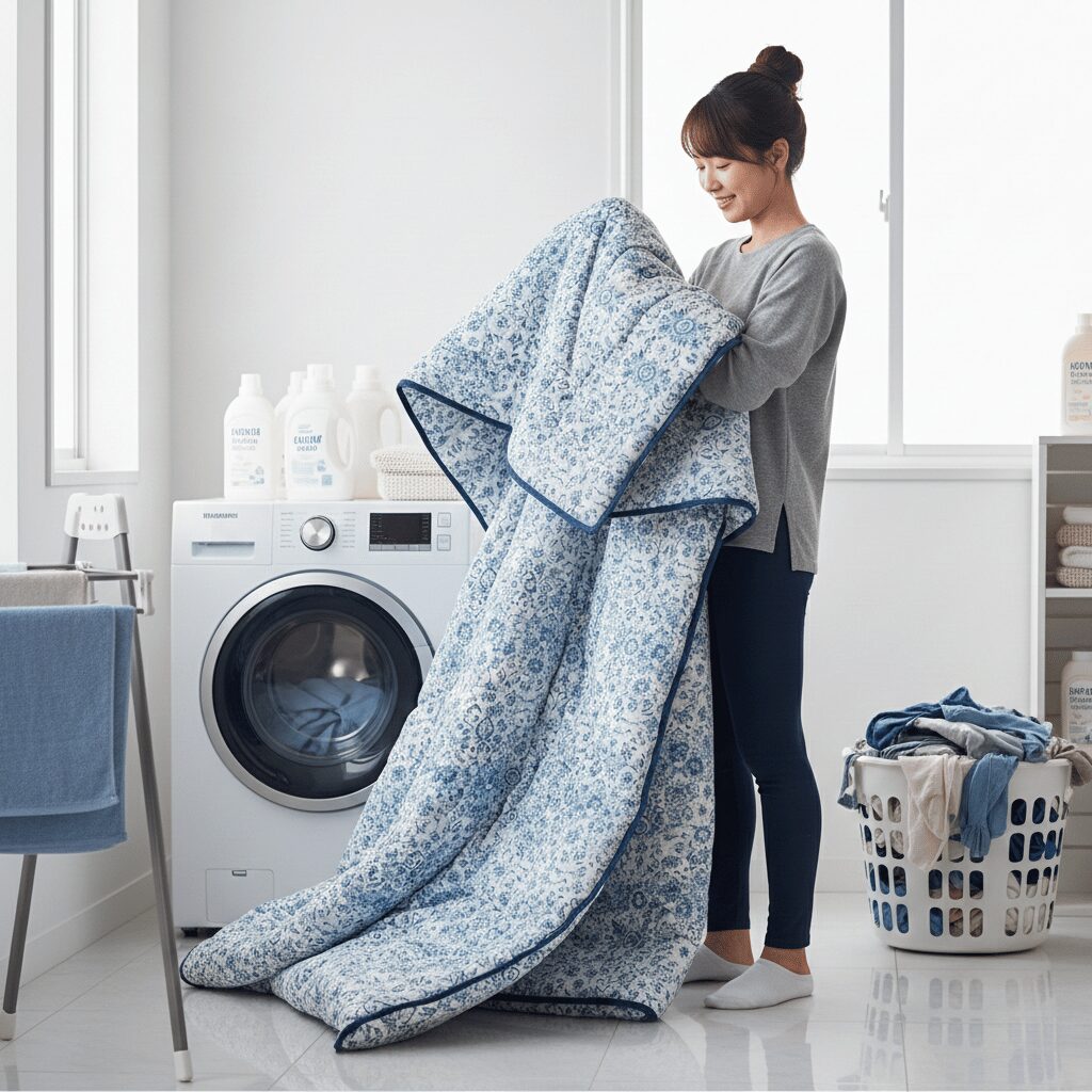 筆者作成イメージ：ダブルサイズの毛布は洗濯機で無理?