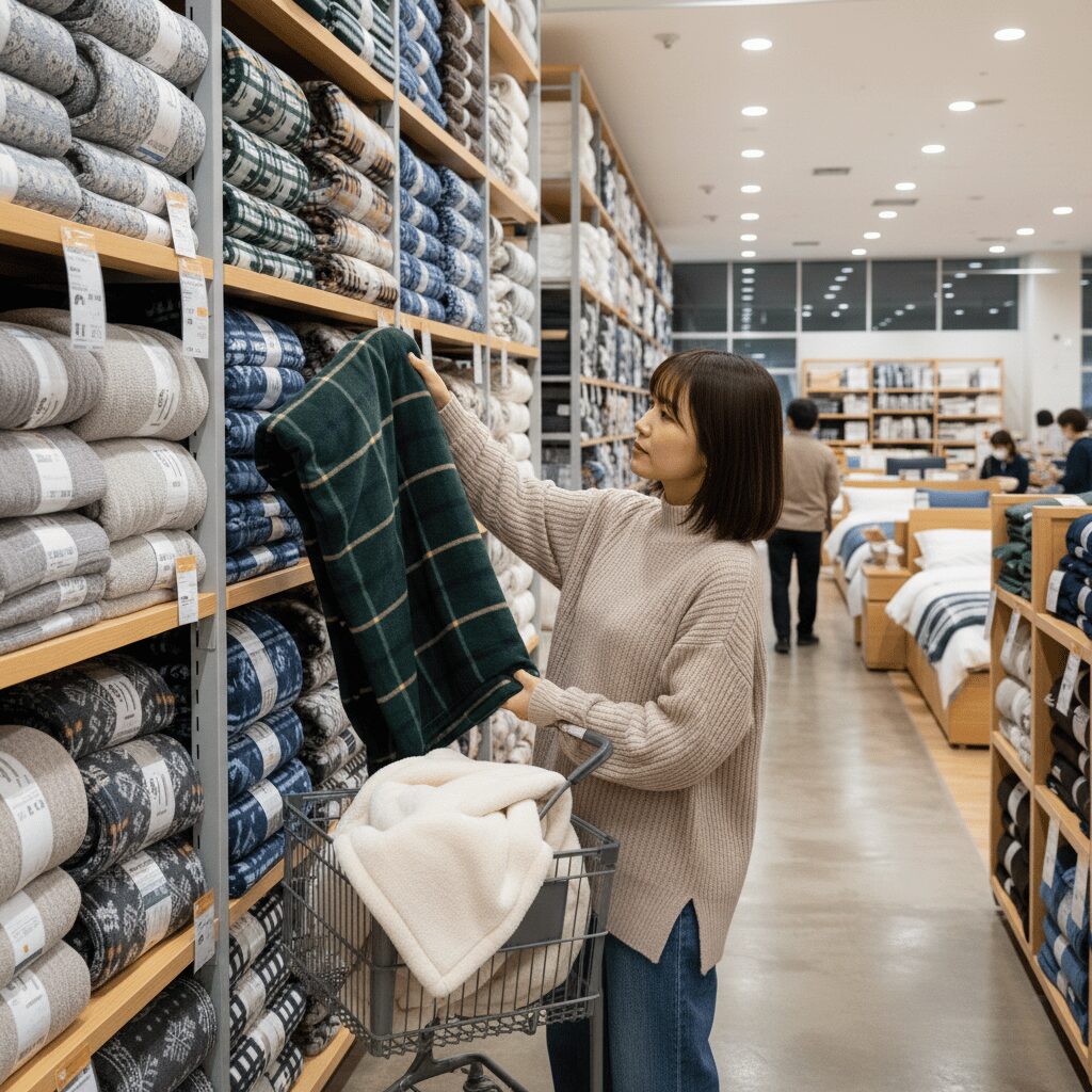 筆者作成イメージ：ニトリ等のポリエステル毛布の素材相性