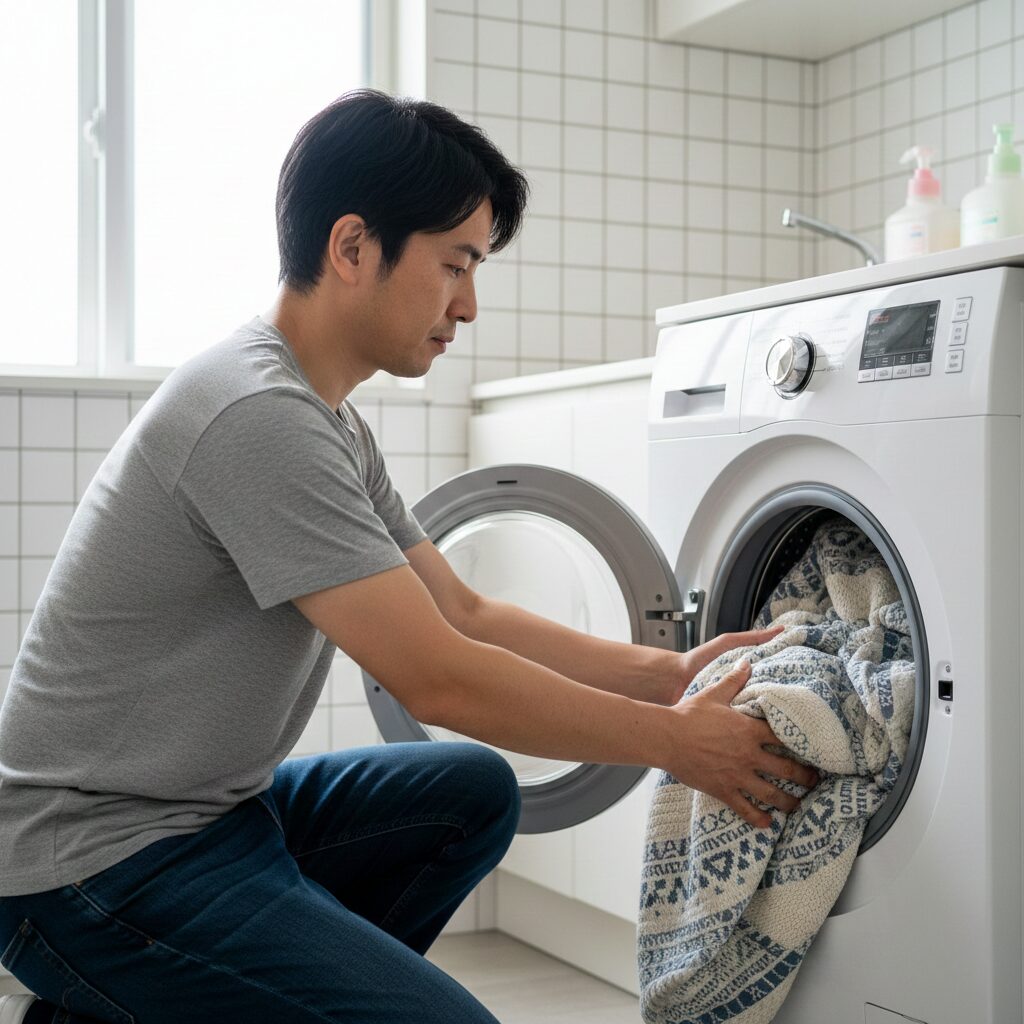 筆者作成イメージ：ニトリ等の毛布を洗う際の確認事項