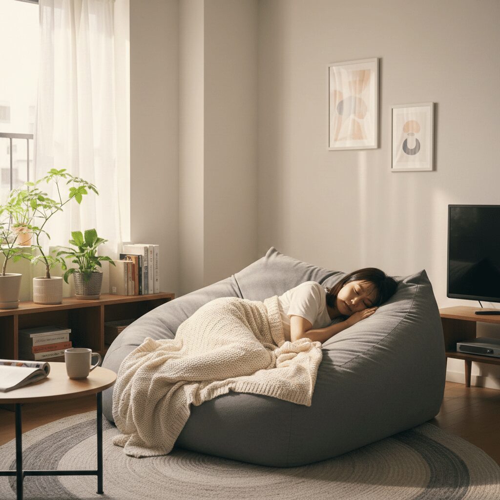 筆者作成イメージ：ベッド兼用で部屋を広く使うレイアウト