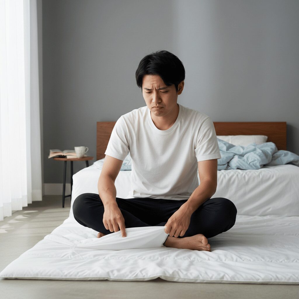 筆者作成イメージ：ポリエステル敷布団は買い替えを推奨