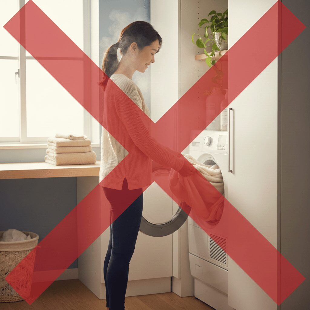 筆者作成イメージ：乾燥機の使用は縮みの原因になる