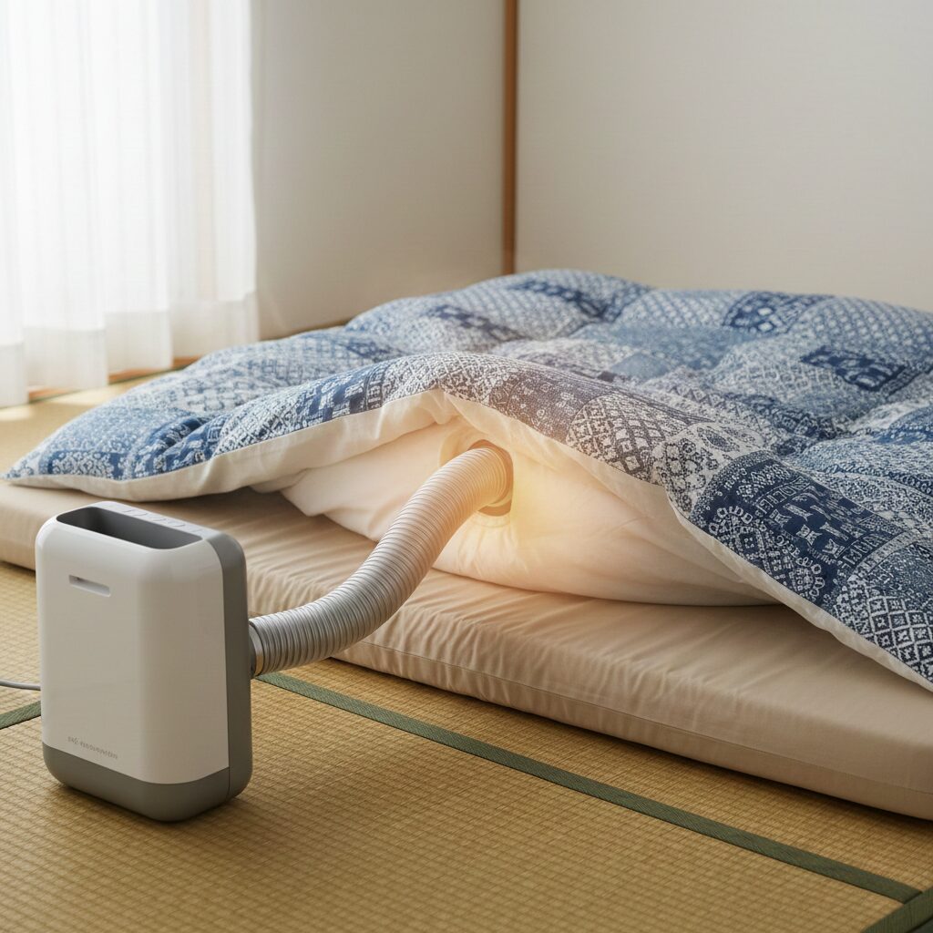 筆者作成イメージ:布団乾燥機でダニを退治する方法