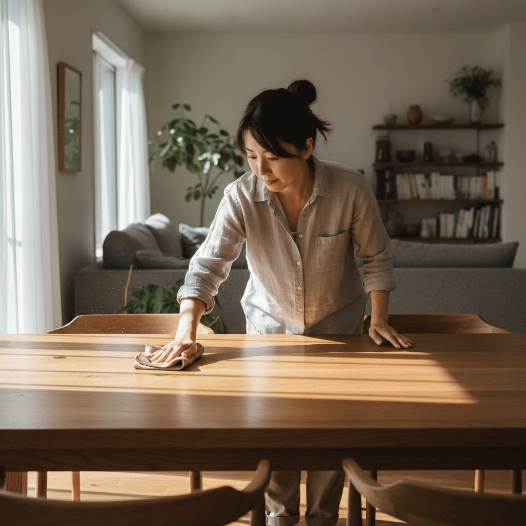 筆者作成イメージ：水拭きの是非と日々の手入れ