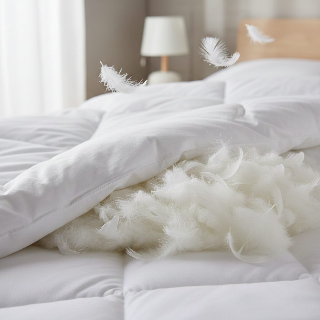 筆者作成イメージ:羽毛布団を圧縮する際の注意点