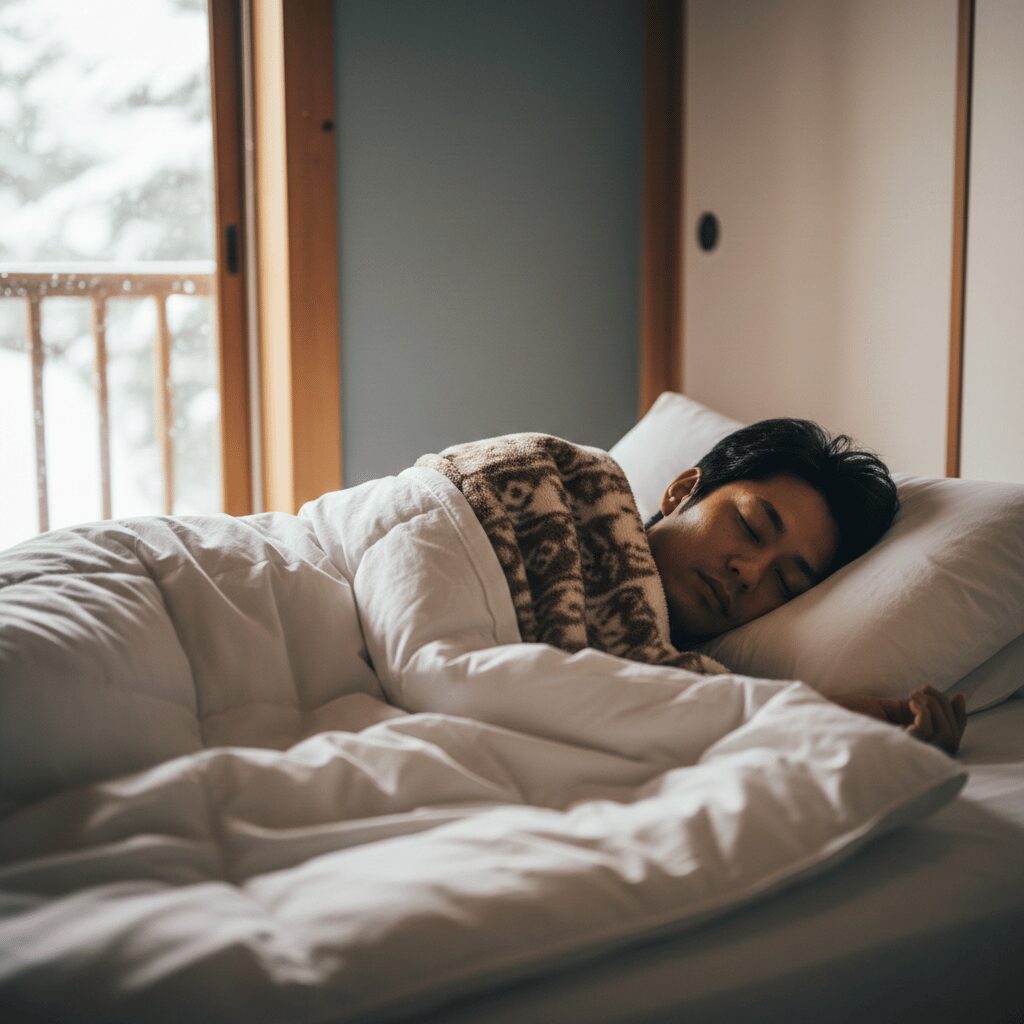 筆者作成イメージ:薄い羽毛布団や吸湿発熱素材の上手な活用法